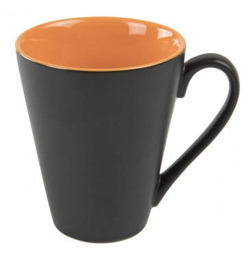 Mugg Attila, matt svart/orange
